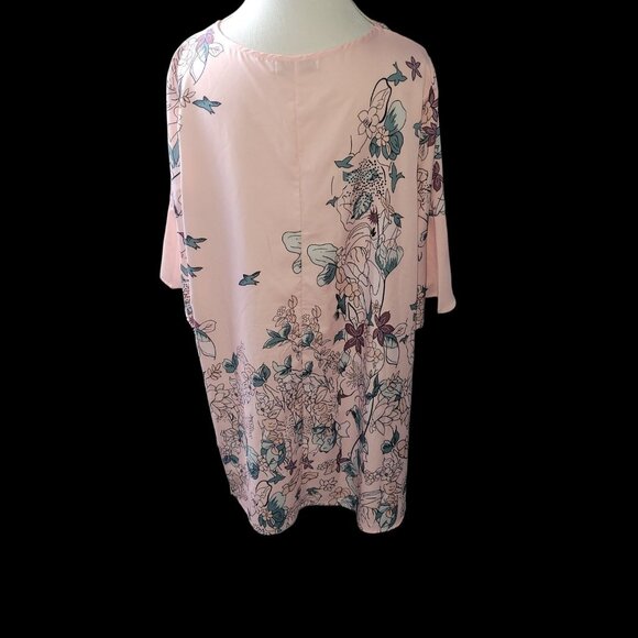 Misslook Tunic Shirt Womens Floral Flowers 3/4 Bell Sleeve 3X V-neck Festive - Picture 2 of 6
